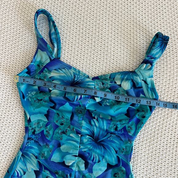 Maxine of Hollywood Pacific Blue Floral One Piece Swimsuit Size 8 - Picture 7 of 10
